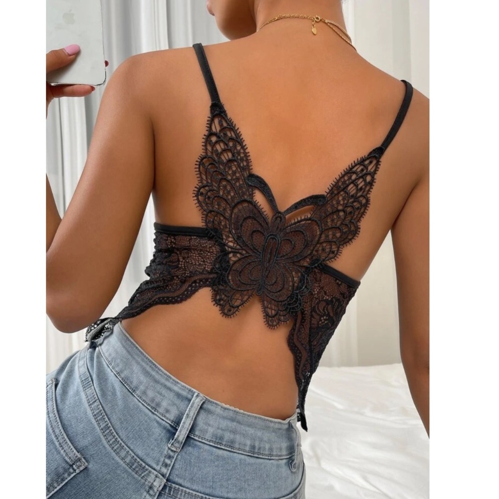 Butterfly Back Black Lace Cami Top